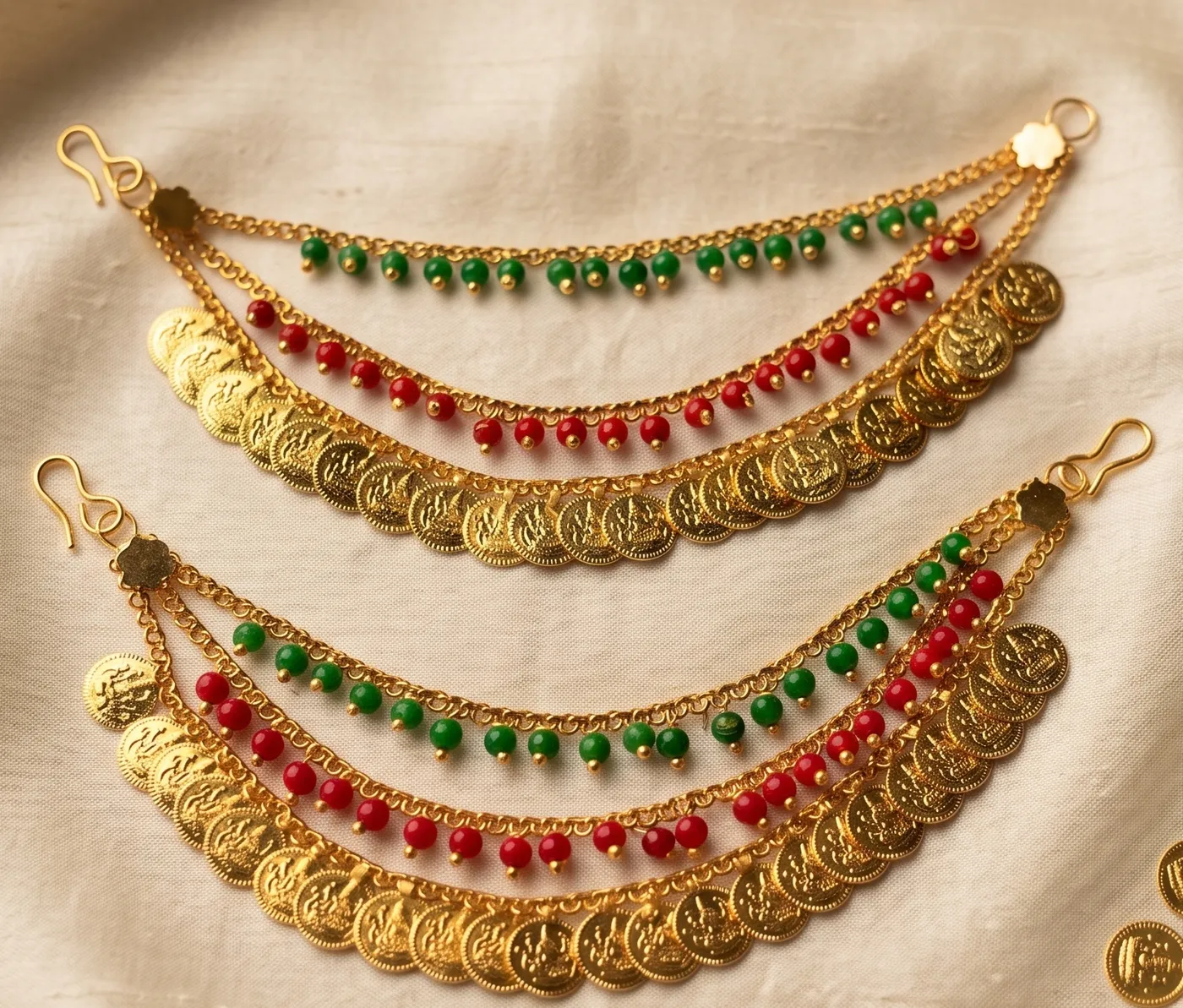 Lakshmi Coin & Beaded Multi-Layer Earchains